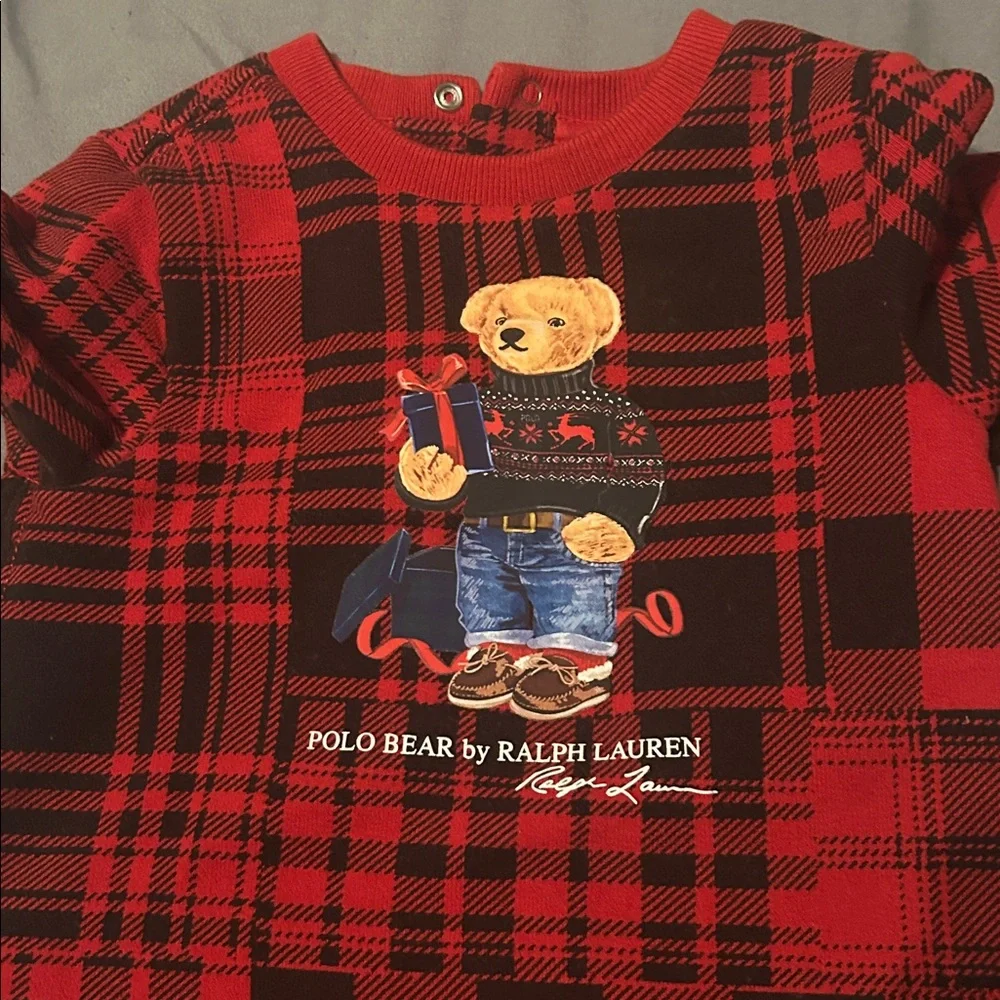 Ralph Lauren Plaid Christmas One Piece Snap Button Closure Long Sleeve Size 12M